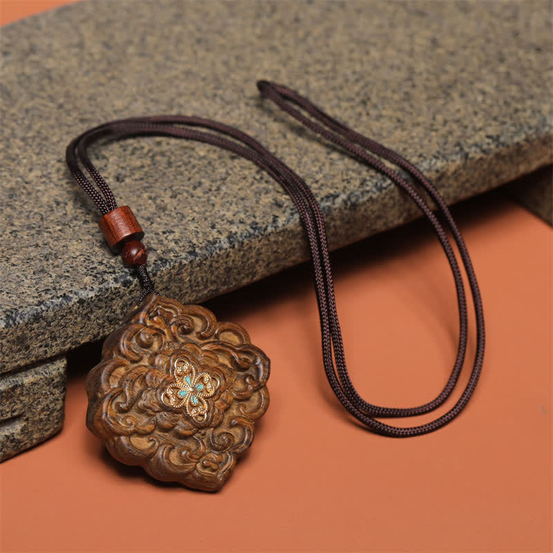Buddha Stones Collana Tang Dynasty Flower Harmony in legno di sappanwood intagliato. - image 1
