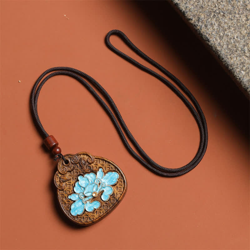Buddha Stones Collana a corda intrecciata con intarsi in smalto Sappanwood Lotus Purity. - image 4