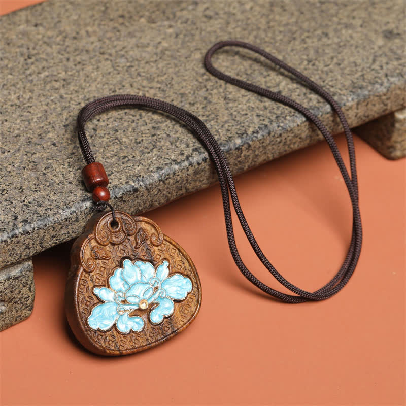 Buddha Stones Collana a corda intrecciata con intarsi in smalto Sappanwood Lotus Purity. - image 1