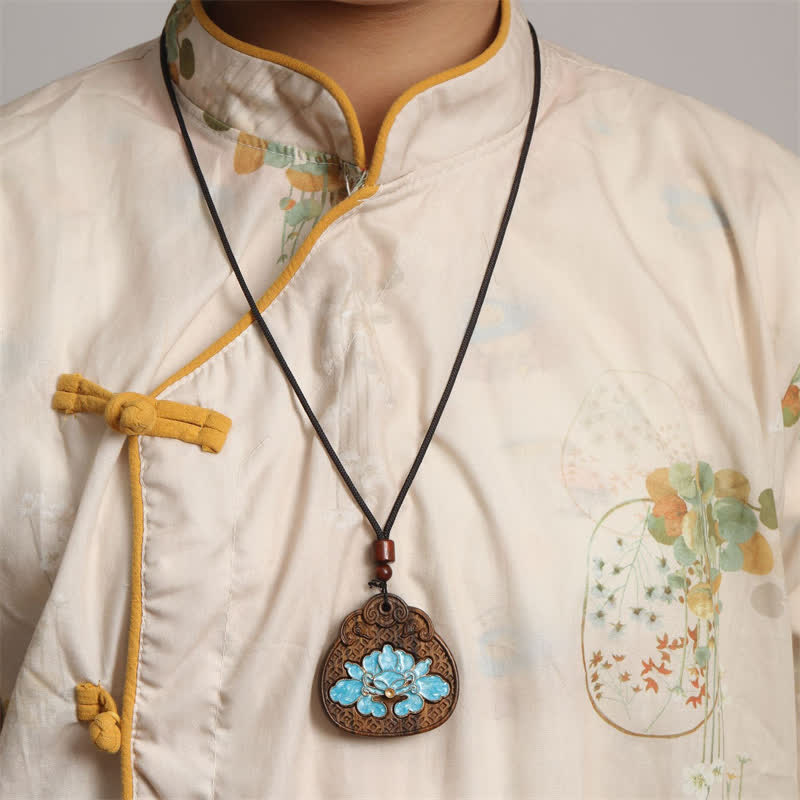 Buddha Stones Collana a corda intrecciata con intarsi in smalto Sappanwood Lotus Purity. - image 5