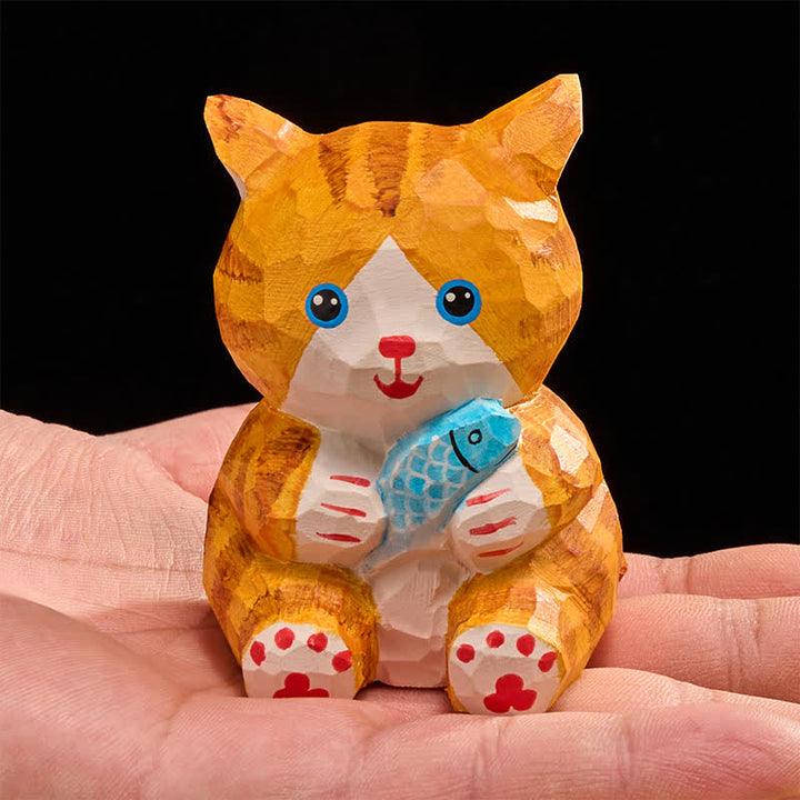 Buddha Stones Gatto portafortuna dipinto a mano in legno naturale, decorazione a tema ricchezza e animali carini - image 9