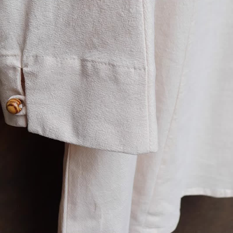 Buddha Stones Completo primavera/estate in stile Tang con camicia e pantaloni con colletto alla coreana, ricami, in cotone tinta unita, ideale per la meditazione, con tasche. - image 10