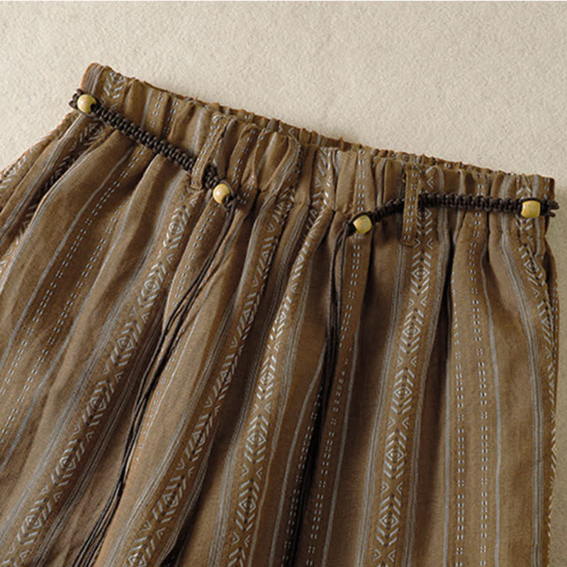 Buddha Stones Pantaloni casual da donna a righe con coulisse, stile boho, per primavera/estate, con gamba dritta e tasca. - image 2