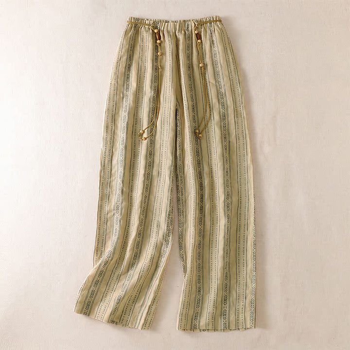 Buddha Stones Pantaloni casual da donna a righe con coulisse, stile boho, per primavera/estate, con gamba dritta e tasca. - Verga d'oro pallida - US8-10, UK/AU12-14, EU40-42 (2XL) - image 8