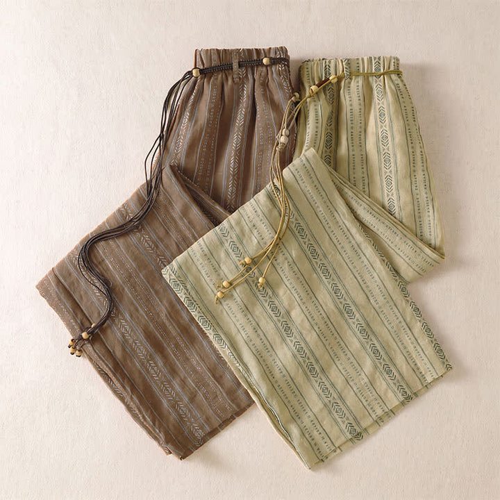 Buddha Stones Pantaloni casual da donna a righe con coulisse, stile boho, per primavera/estate, con gamba dritta e tasca. - image 18