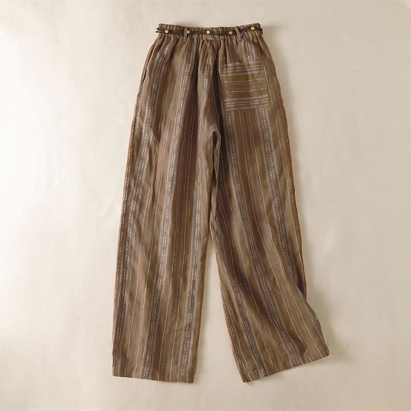 Buddha Stones Pantaloni casual da donna a righe con coulisse, stile boho, per primavera/estate, con gamba dritta e tasca. - image 1