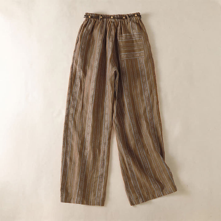 Buddha Stones Pantaloni casual da donna a righe con coulisse, stile boho, per primavera/estate, con gamba dritta e tasca. - image 1