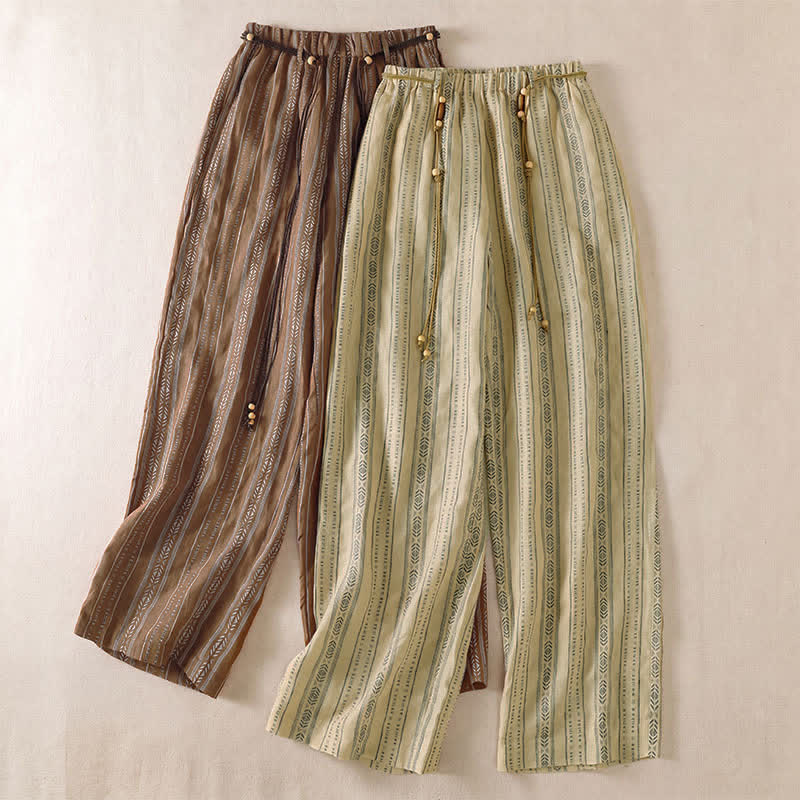 Buddha Stones Pantaloni casual da donna a righe con coulisse, stile boho, per primavera/estate, con gamba dritta e tasca. - image 17