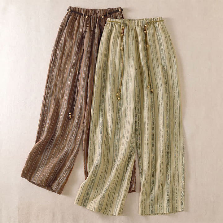 Buddha Stones Pantaloni casual da donna a righe con coulisse, stile boho, per primavera/estate, con gamba dritta e tasca. - image 17