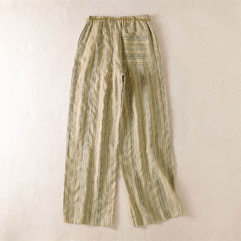 Buddha Stones Pantaloni casual da donna a righe con coulisse, stile boho, per primavera/estate, con gamba dritta e tasca. - image 9