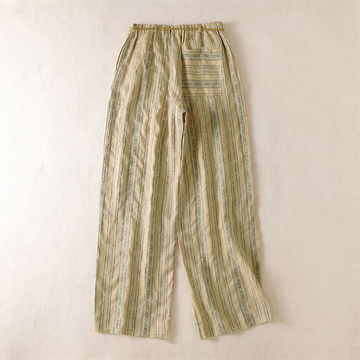 Buddha Stones Pantaloni casual da donna a righe con coulisse, stile boho, per primavera/estate, con gamba dritta e tasca. - image 9