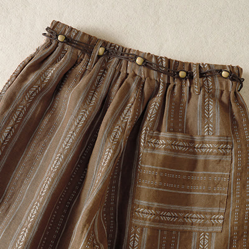 Buddha Stones Pantaloni casual da donna a righe con coulisse, stile boho, per primavera/estate, con gamba dritta e tasca. - image 3