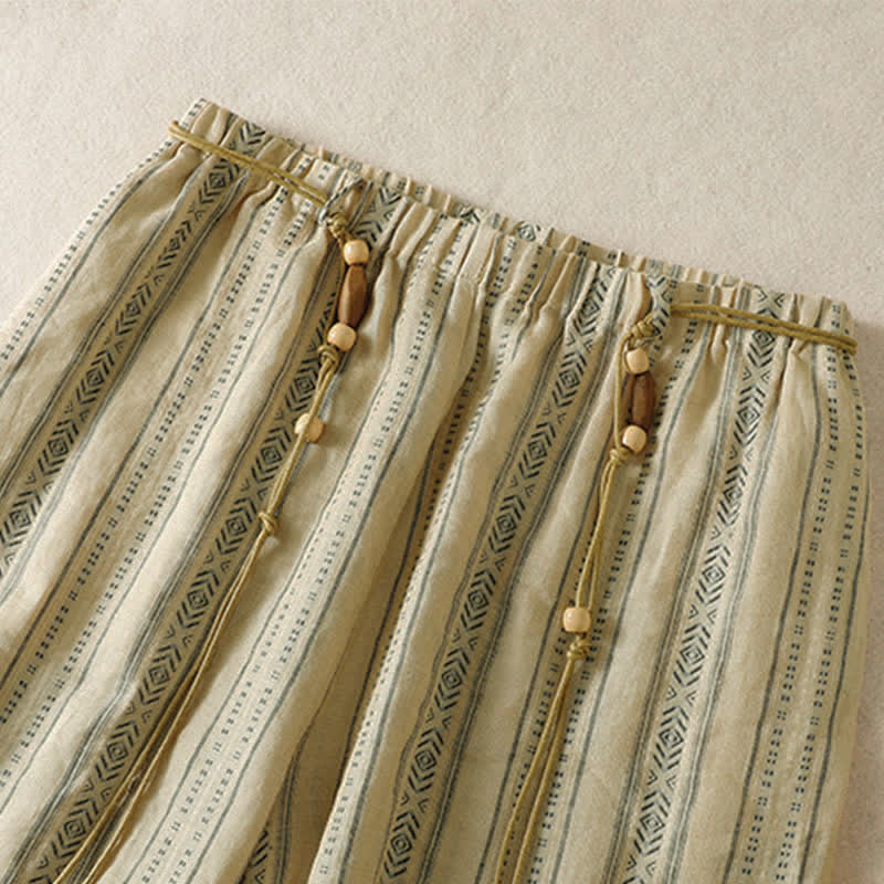 Buddha Stones Pantaloni casual da donna a righe con coulisse, stile boho, per primavera/estate, con gamba dritta e tasca. - image 10