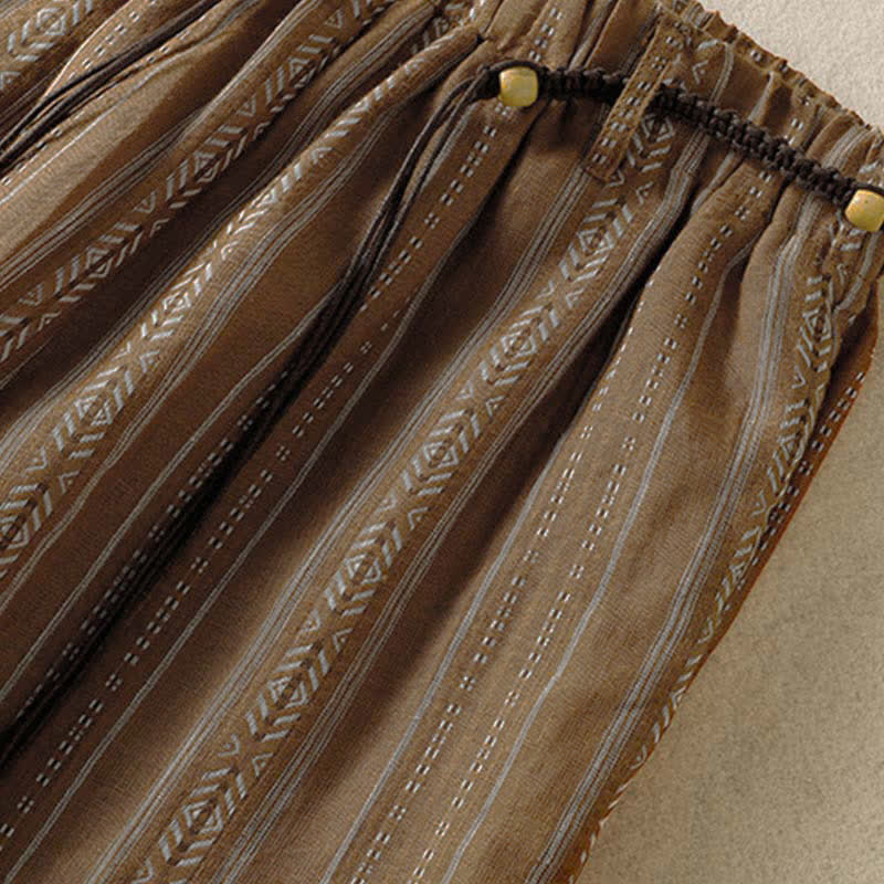 Buddha Stones Pantaloni casual da donna a righe con coulisse, stile boho, per primavera/estate, con gamba dritta e tasca. - image 4
