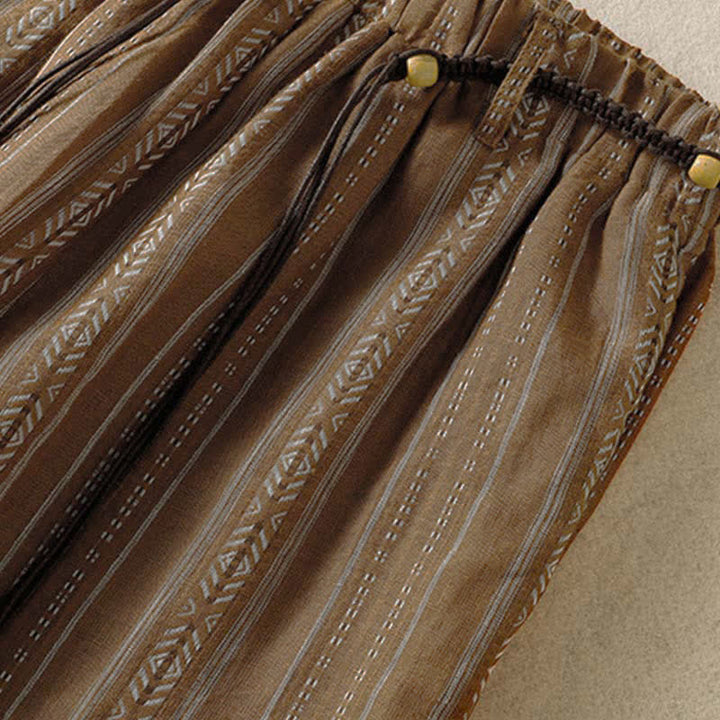 Buddha Stones Pantaloni casual da donna a righe con coulisse, stile boho, per primavera/estate, con gamba dritta e tasca. - image 4