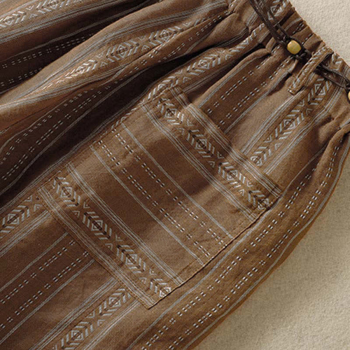 Buddha Stones Pantaloni casual da donna a righe con coulisse, stile boho, per primavera/estate, con gamba dritta e tasca. - image 5