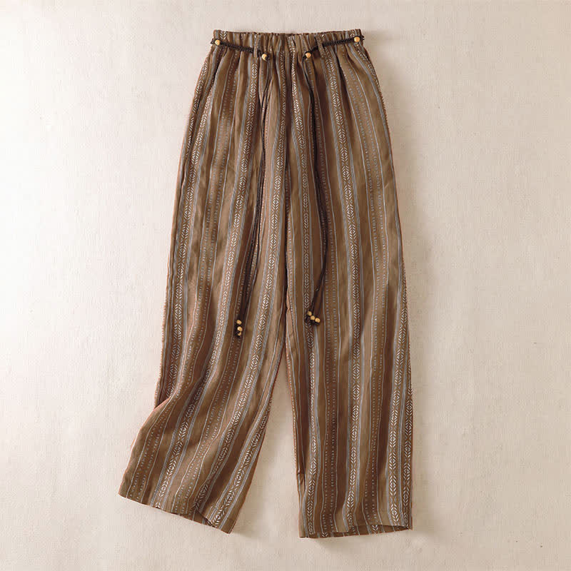 Buddha Stones Pantaloni casual da donna a righe con coulisse, stile boho, per primavera/estate, con gamba dritta e tasca. - Siena - US8-10, UK/AU12-14, EU40-42 (2XL) - image 0