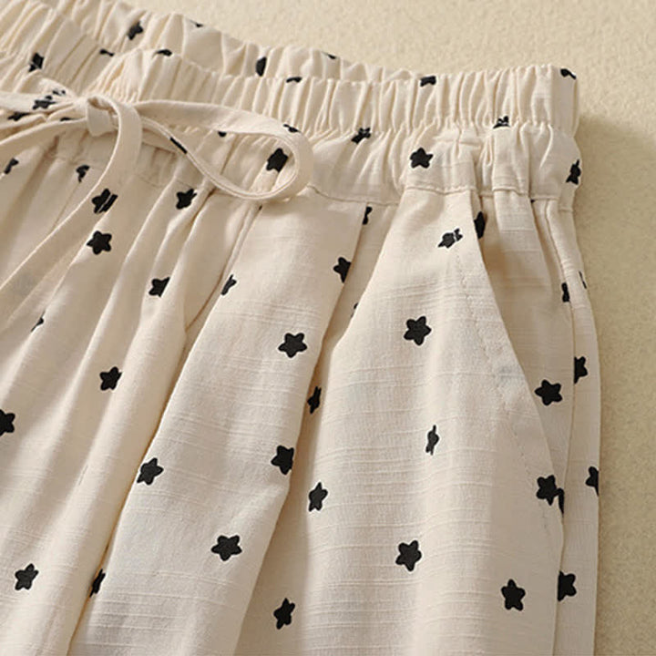 Buddha Stones Pantaloni capri da donna stile boho casual primavera estate con coulisse a righe, motivo ramo e stella, pantaloni harem con tasca - image 9