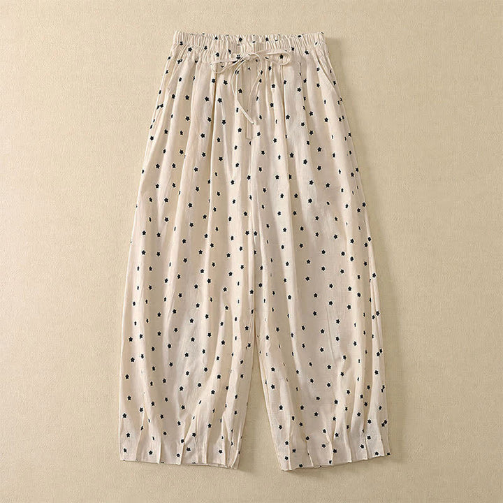 Buddha Stones Pantaloni capri da donna stile boho casual primavera estate con coulisse a righe, motivo ramo e stella, pantaloni harem con tasca - Bianco antico - US8-10, UK/AU12-14, EU40-42 (2XL) - image 5