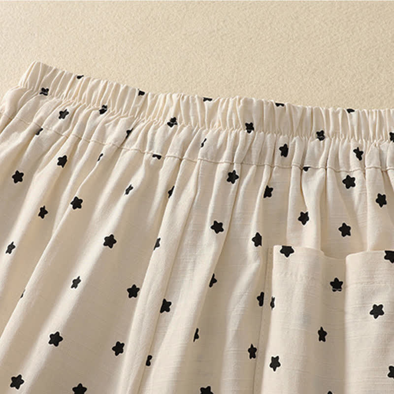 Buddha Stones Pantaloni capri da donna stile boho casual primavera estate con coulisse a righe, motivo ramo e stella, pantaloni harem con tasca - image 8
