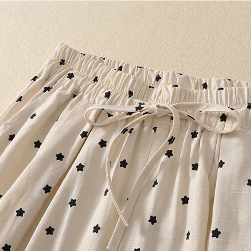 Buddha Stones Pantaloni capri da donna stile boho casual primavera estate con coulisse a righe, motivo ramo e stella, pantaloni harem con tasca - image 7