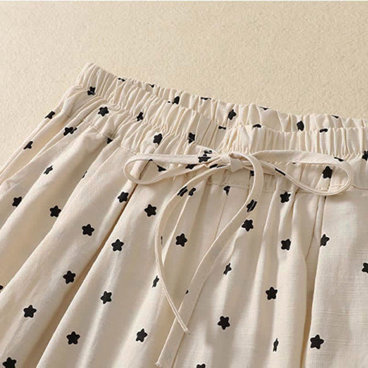 Buddha Stones Pantaloni capri da donna stile boho casual primavera estate con coulisse a righe, motivo ramo e stella, pantaloni harem con tasca - image 7