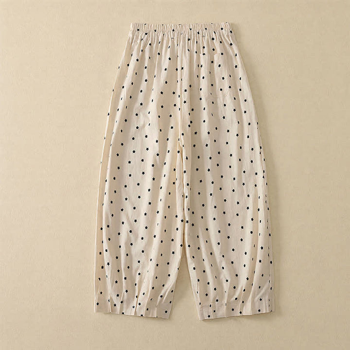 Buddha Stones Pantaloni capri da donna stile boho casual primavera estate con coulisse a righe, motivo ramo e stella, pantaloni harem con tasca - image 6
