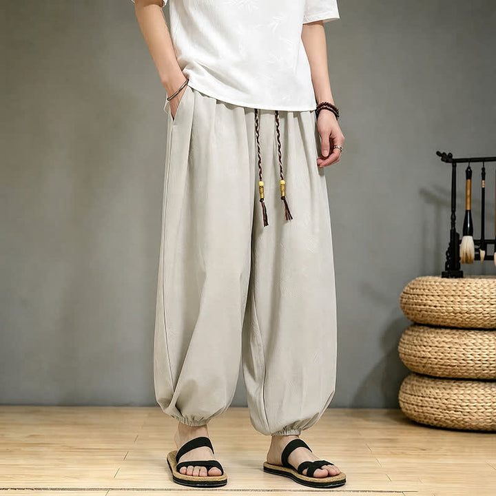 Buddha Stones Pantaloni harem da uomo stile Tang, casual, primavera/estate, con coulisse e tasca, modello corto. - image 22