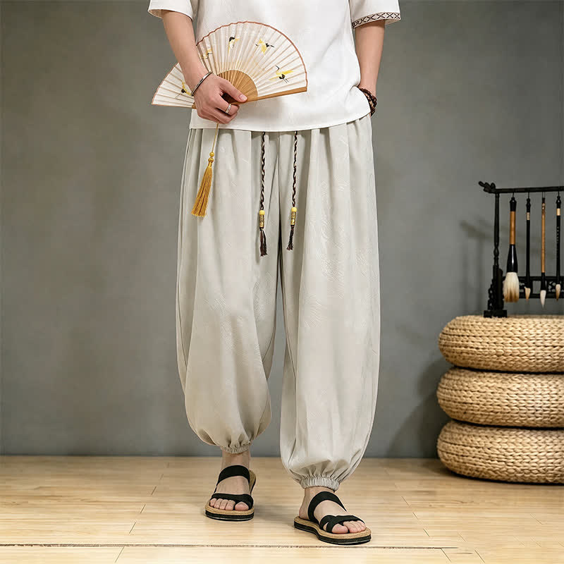 Buddha Stones Pantaloni harem da uomo stile Tang, casual, primavera/estate, con coulisse e tasca, modello corto. - image 23