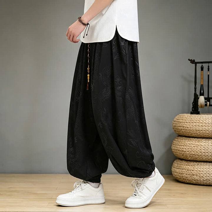 Buddha Stones Pantaloni harem da uomo stile Tang, casual, primavera/estate, con coulisse e tasca, modello corto. - image 2