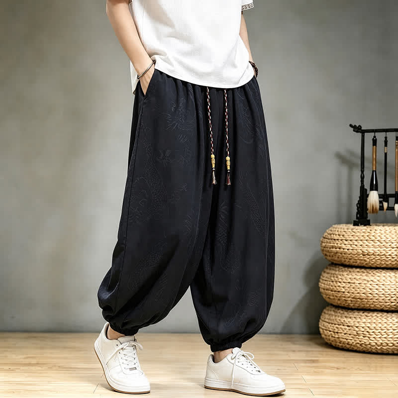 Buddha Stones Pantaloni harem da uomo stile Tang, casual, primavera/estate, con coulisse e tasca, modello corto. - image 3