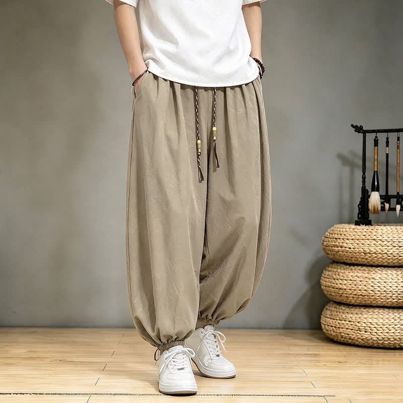 Buddha Stones Pantaloni harem da uomo stile Tang, casual, primavera/estate, con coulisse e tasca, modello corto. - image 5