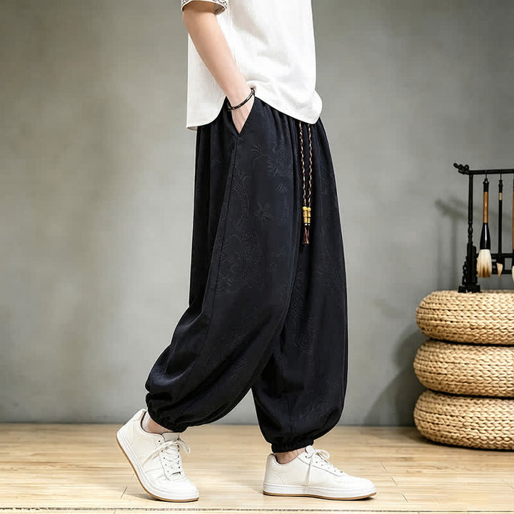 Buddha Stones Pantaloni harem da uomo stile Tang, casual, primavera/estate, con coulisse e tasca, modello corto. - image 1