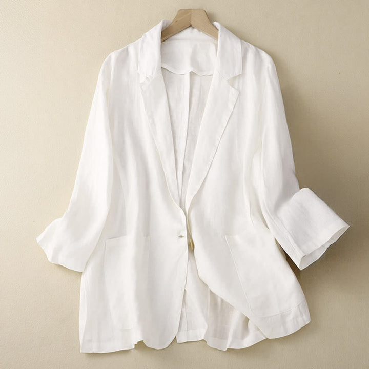 Buddha Stones Camicia da donna a maniche a tre quarti, tinta unita, casual, minimalista, con taschino, ideale per primavera/estate. - Bianco - US6, UK/AU10, EU38 (XL) - image 6