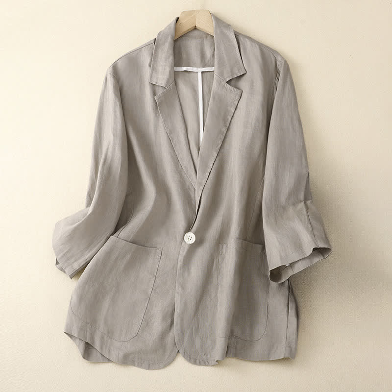 Buddha Stones Camicia da donna a maniche a tre quarti, tinta unita, casual, minimalista, con taschino, ideale per primavera/estate. - Gainsboro - US6, UK/AU10, EU38 (XL) - image 12