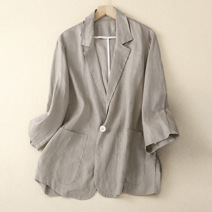 Buddha Stones Camicia da donna a maniche a tre quarti, tinta unita, casual, minimalista, con taschino, ideale per primavera/estate. - Gainsboro - US6, UK/AU10, EU38 (XL) - image 12