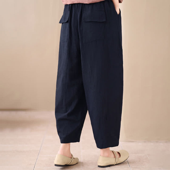 Buddha Stones Pantaloni corti da donna casual, minimalisti, con coulisse, tinta unita, per primavera/estate, modello harem con tasca. - image 6