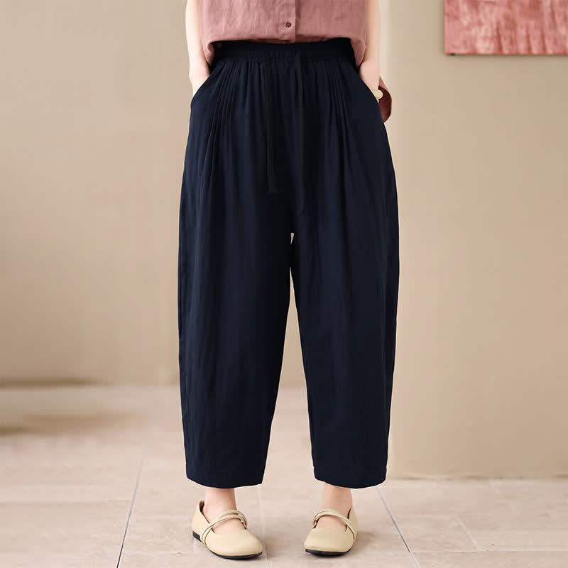 Buddha Stones Pantaloni corti da donna casual, minimalisti, con coulisse, tinta unita, per primavera/estate, modello harem con tasca. - image 5