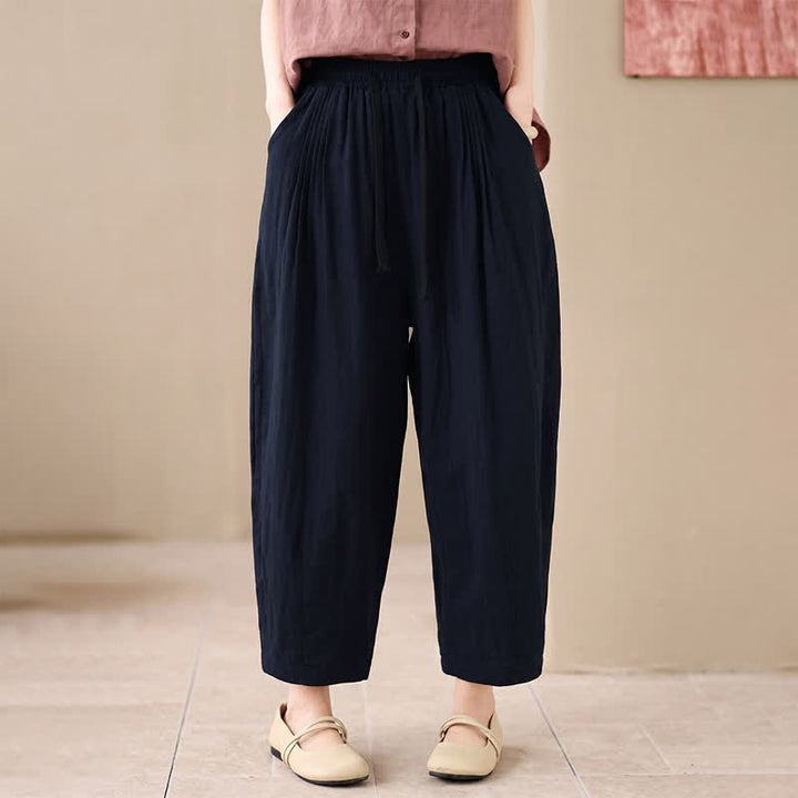 Buddha Stones Pantaloni corti da donna casual, minimalisti, con coulisse, tinta unita, per primavera/estate, modello harem con tasca. - image 5