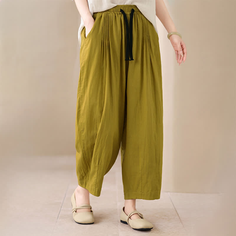 Buddha Stones Pantaloni corti da donna casual, minimalisti, con coulisse, tinta unita, per primavera/estate, modello harem con tasca. - image 3