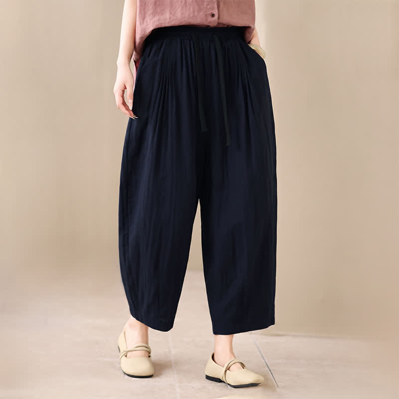 Buddha Stones Pantaloni corti da donna casual, minimalisti, con coulisse, tinta unita, per primavera/estate, modello harem con tasca. - image 8