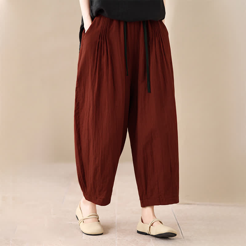 Buddha Stones Pantaloni corti da donna casual, minimalisti, con coulisse, tinta unita, per primavera/estate, modello harem con tasca. - image 13