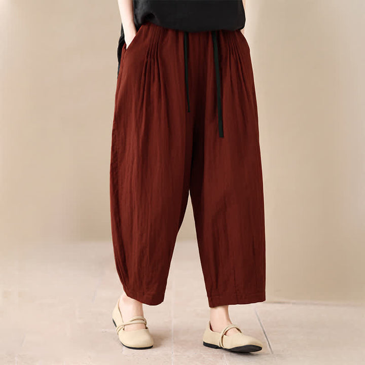 Buddha Stones Pantaloni corti da donna casual, minimalisti, con coulisse, tinta unita, per primavera/estate, modello harem con tasca. - image 13