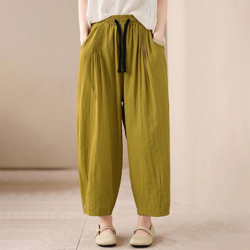 Buddha Stones Pantaloni corti da donna casual, minimalisti, con coulisse, tinta unita, per primavera/estate, modello harem con tasca. - image 1