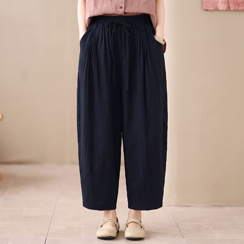 Buddha Stones Pantaloni corti da donna casual, minimalisti, con coulisse, tinta unita, per primavera/estate, modello harem con tasca. - image 7