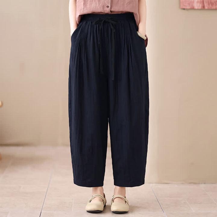 Buddha Stones Pantaloni corti da donna casual, minimalisti, con coulisse, tinta unita, per primavera/estate, modello harem con tasca. - image 7