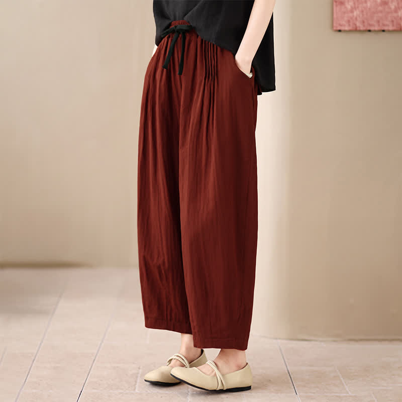 Buddha Stones Pantaloni corti da donna casual, minimalisti, con coulisse, tinta unita, per primavera/estate, modello harem con tasca. - image 12