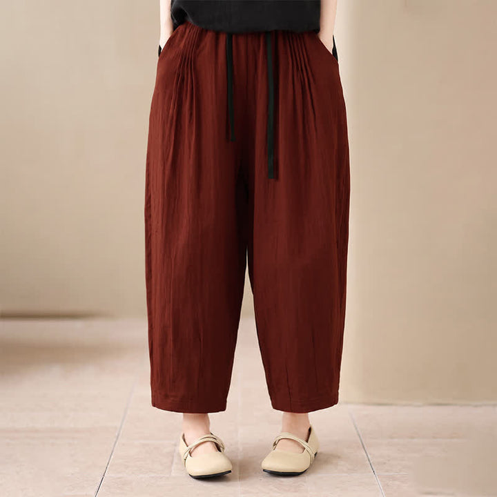 Buddha Stones Pantaloni corti da donna casual, minimalisti, con coulisse, tinta unita, per primavera/estate, modello harem con tasca. - image 10