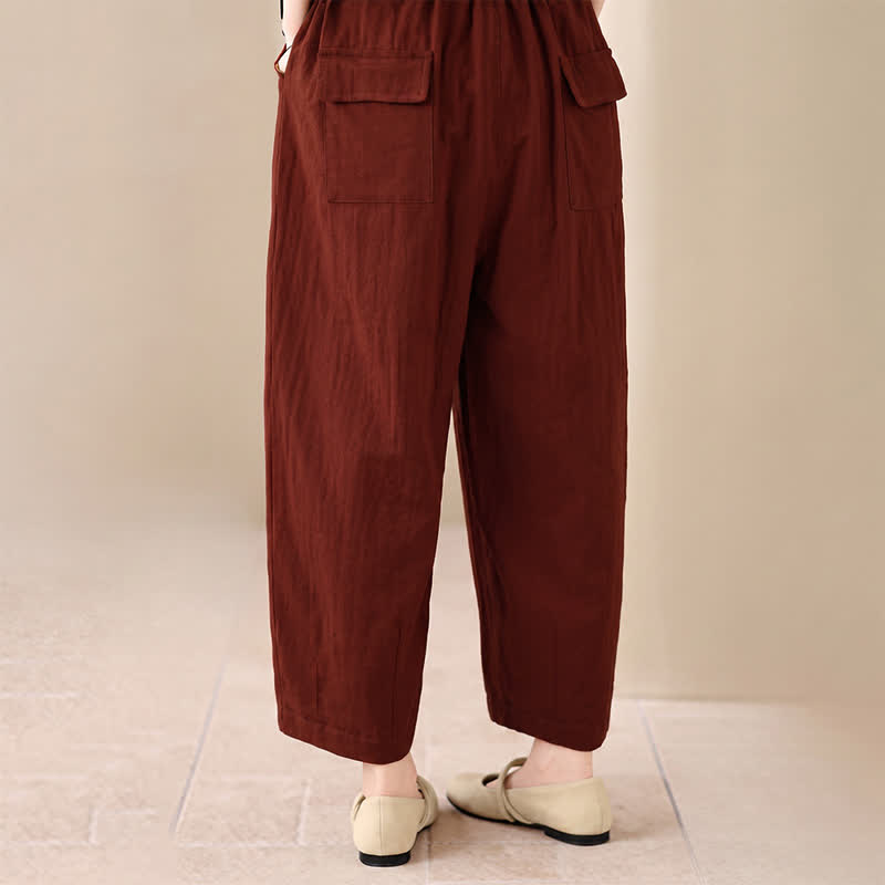Buddha Stones Pantaloni corti da donna casual, minimalisti, con coulisse, tinta unita, per primavera/estate, modello harem con tasca. - image 11