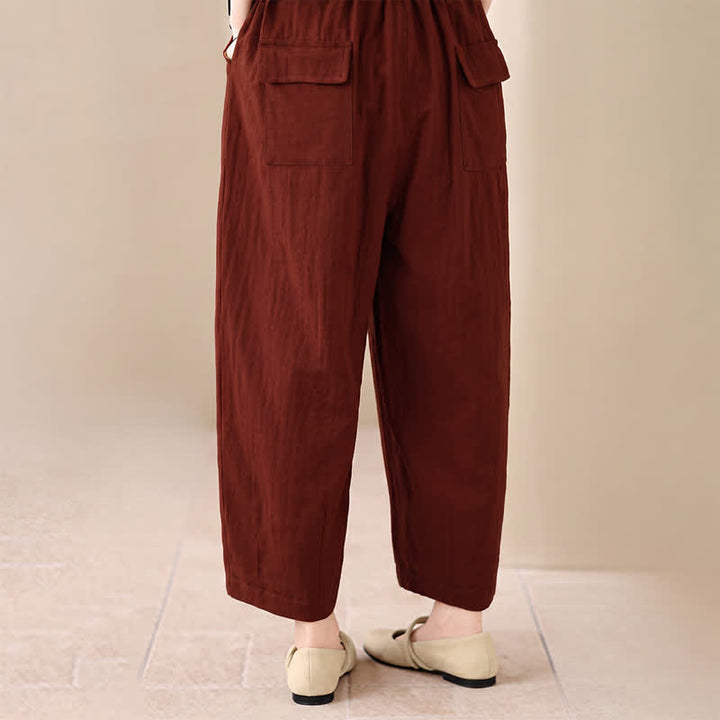 Buddha Stones Pantaloni corti da donna casual, minimalisti, con coulisse, tinta unita, per primavera/estate, modello harem con tasca. - image 11